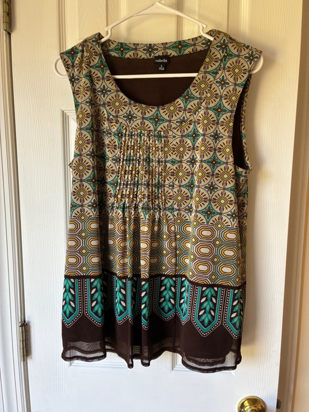Rafaella Brown, Teal & Cream Printed Sleeveless Tunic